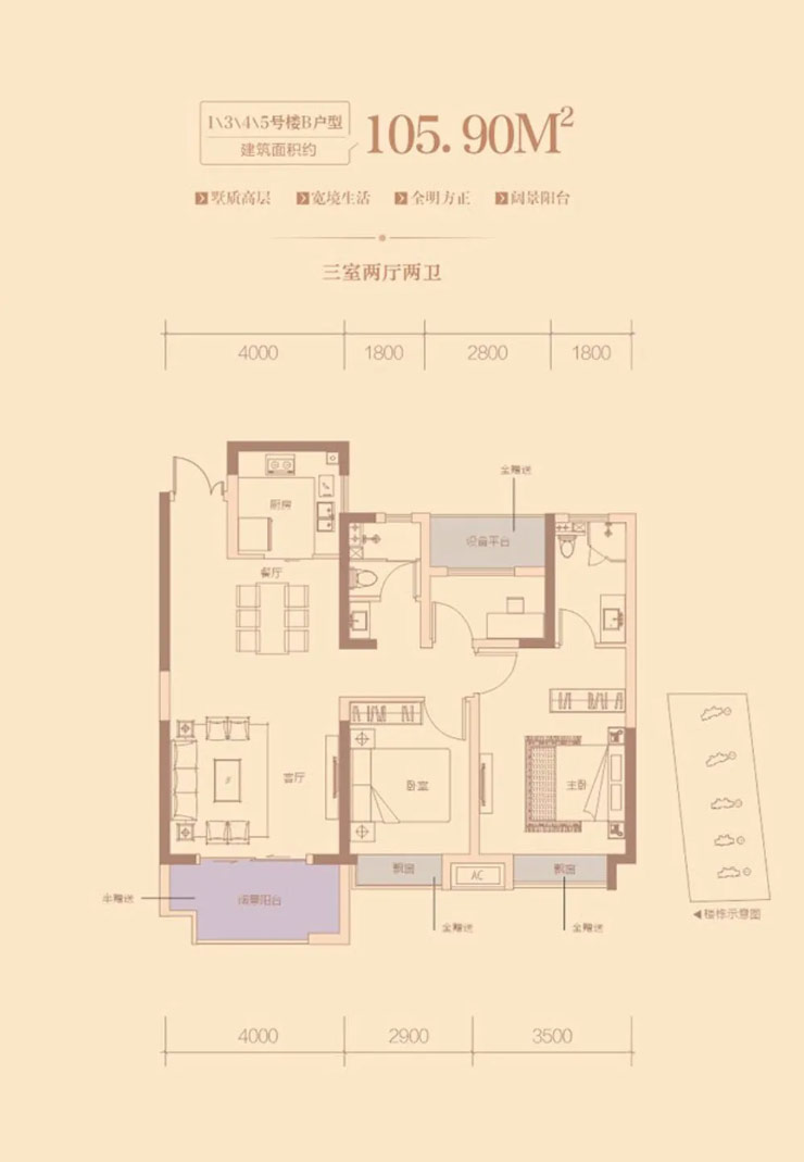 安乡县盛世豪庭1、3、4、5号楼B户型