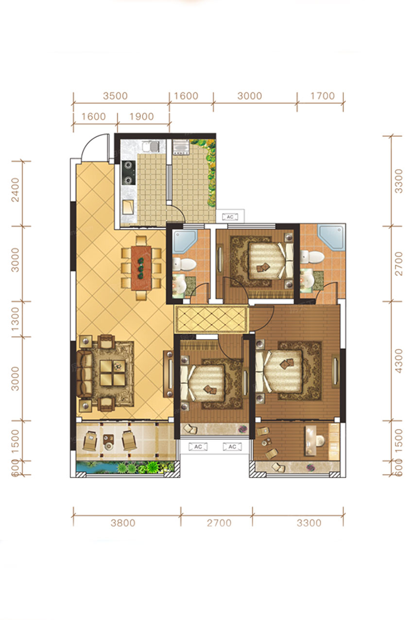 雁峰区湘江学府2栋D户型