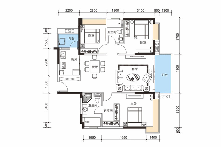 蒸湘区珠江愉景豪庭K户型（东边户）