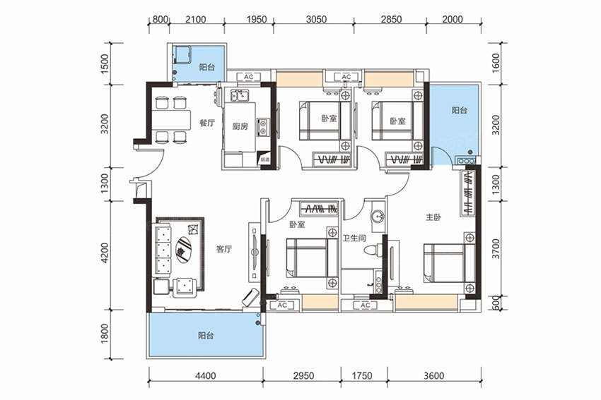蒸湘区珠江愉景豪庭F户型（东边户）