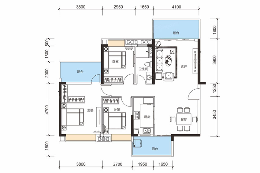 蒸湘区珠江愉景豪庭A户型（西边户）