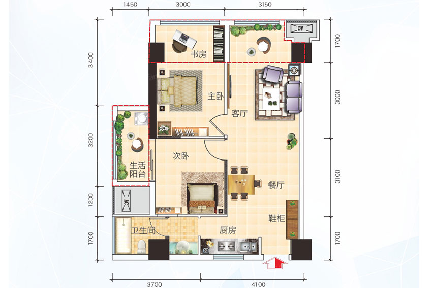 蒸湘区星美新外滩公寓D户型