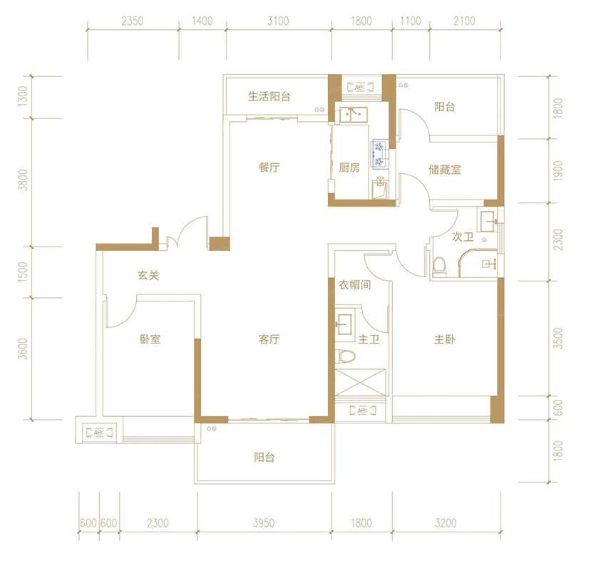 蒸湘区恒生玫瑰庄园A2户型