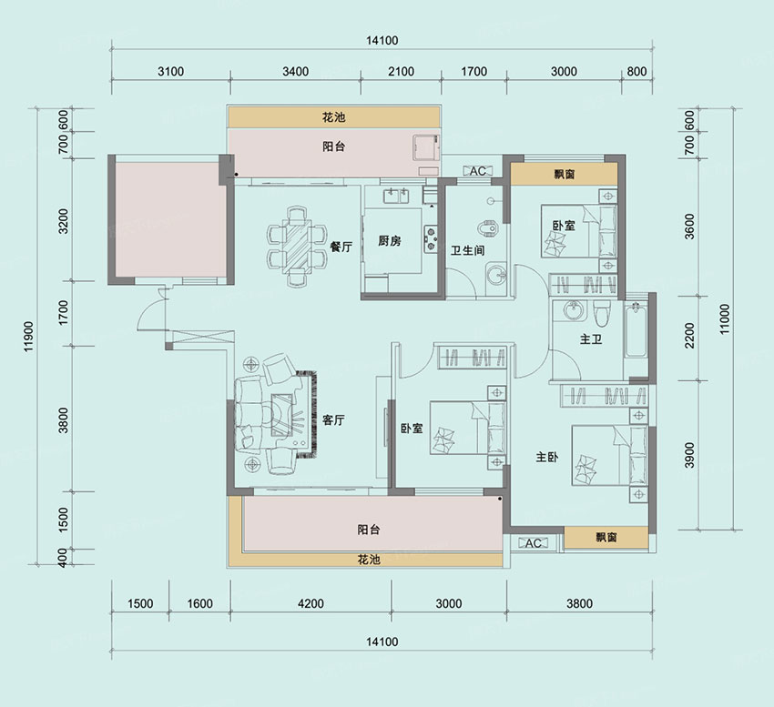 蒸湘区光辉一品3#C户型