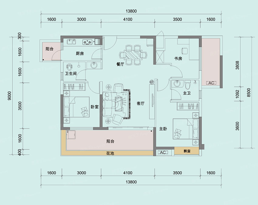 蒸湘区光辉一品3#B户型