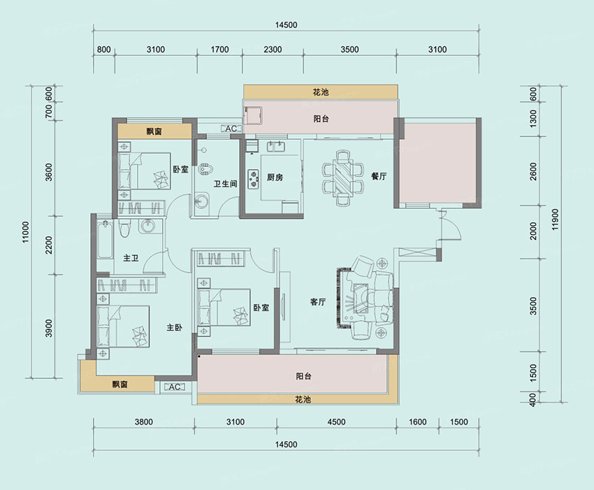 蒸湘区光辉一品3#A户型
