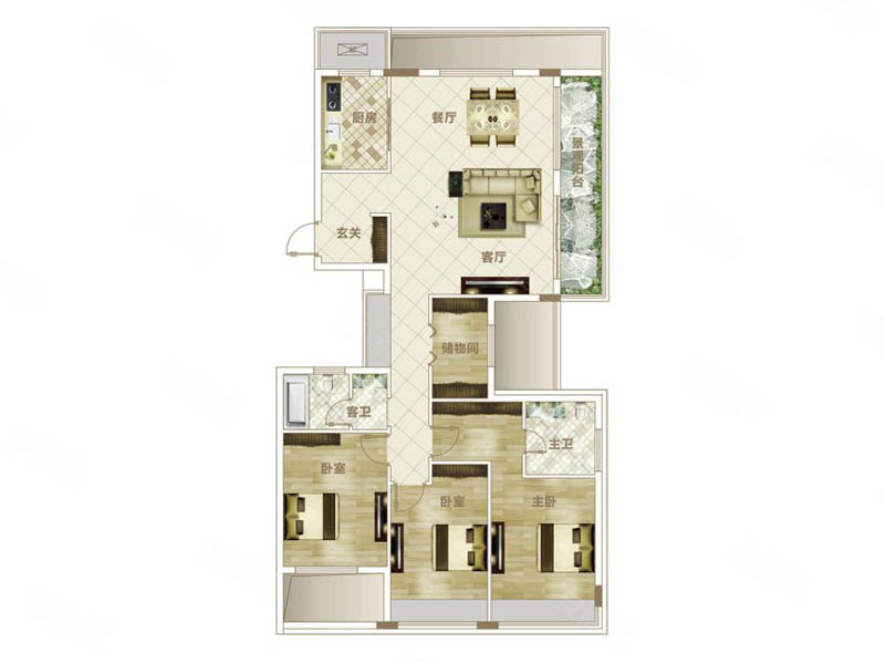 嘉禾县中悦玲珑A2hx3室2厅2卫1厨建面平米