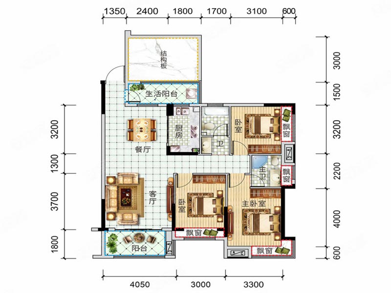 桂阳县锦绣金湾1栋D户型