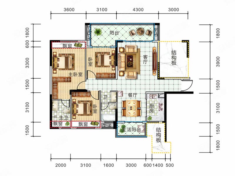 桂阳县锦绣金湾3栋E户型