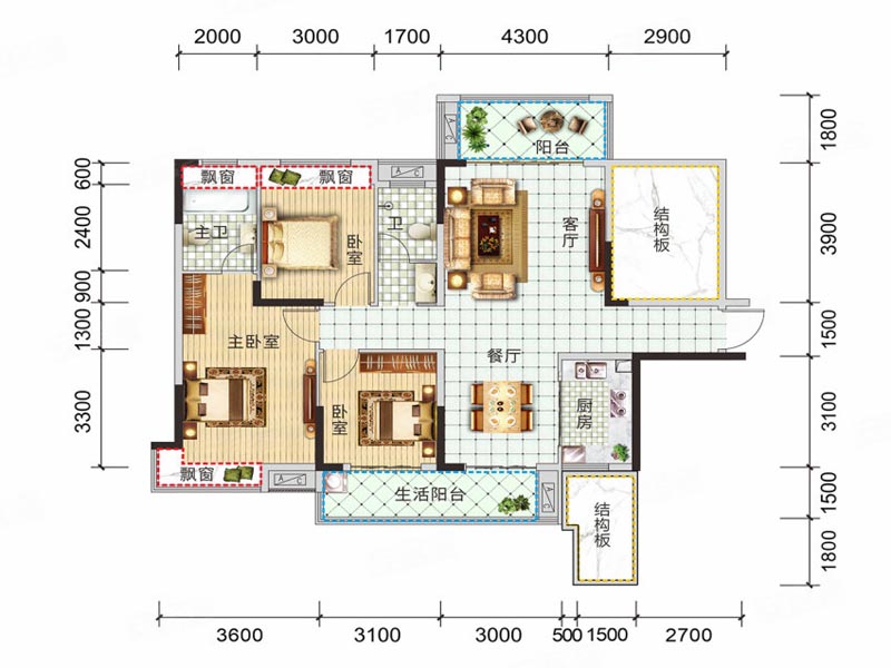 桂阳县锦绣金湾1栋A户型