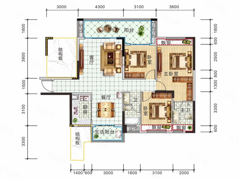 桂阳县锦绣金湾3栋B户型