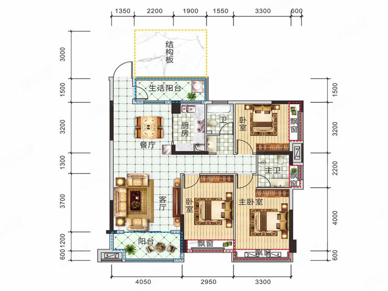 桂阳县锦绣金湾3栋D户型