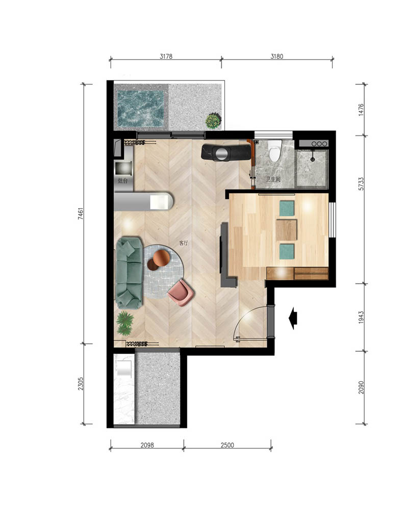 北湖区十畝泉生活公寓A户型
