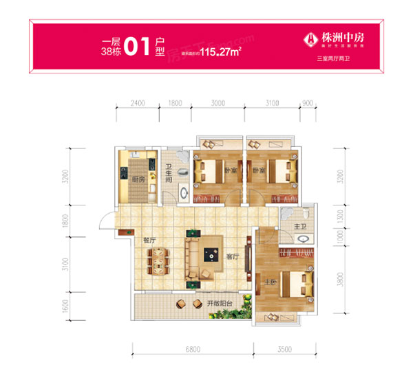 株洲市中房天玺湾一层38#01户型