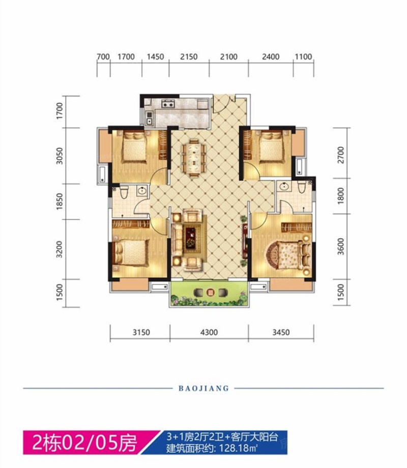 株洲市宝江南城首座2#02/05户型