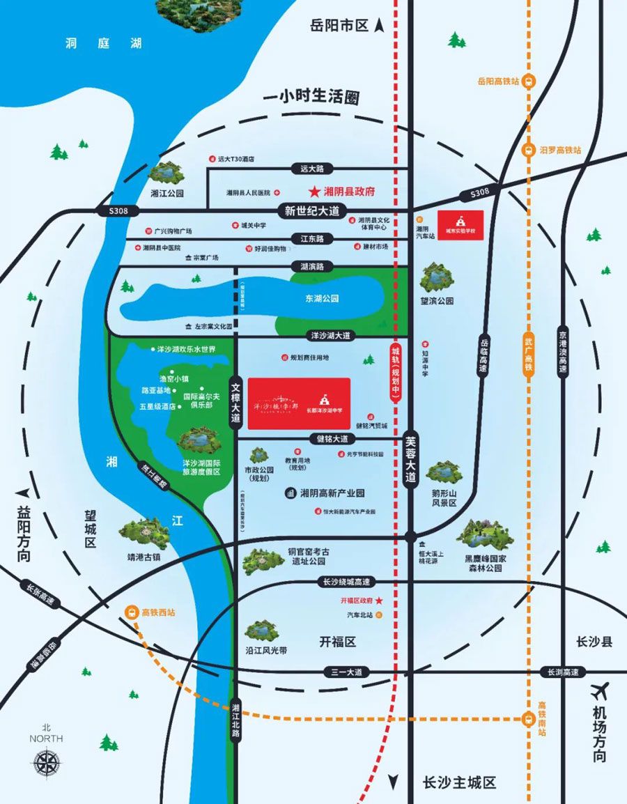 湘阴县洋沙桃李郡区位图