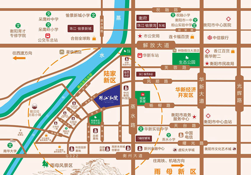 蒸湘区珠江和院区位图