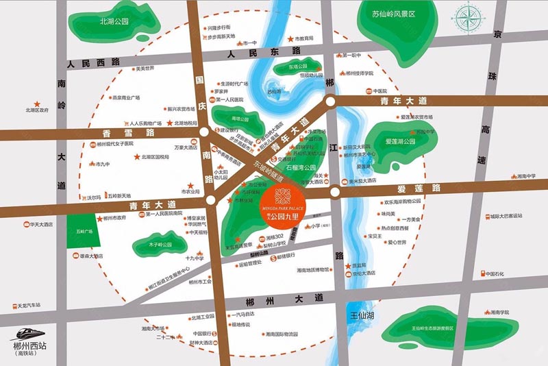 苏仙区明大公园九里区位图