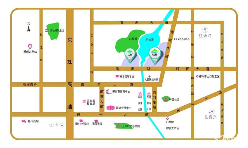 苏仙区华一千里湖山区位图