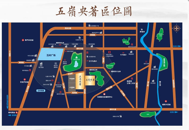 北湖区五岭央著区位图