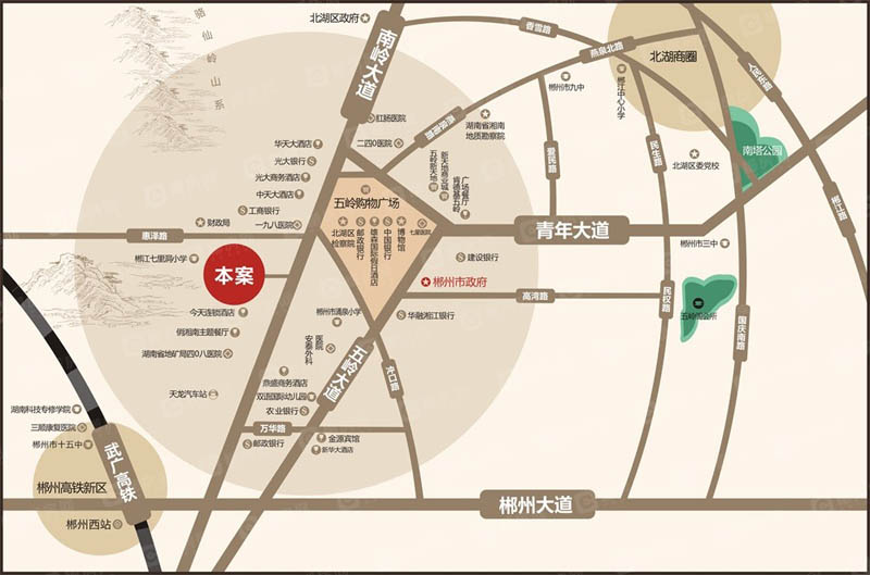 北湖区湘核云山春晓区位图